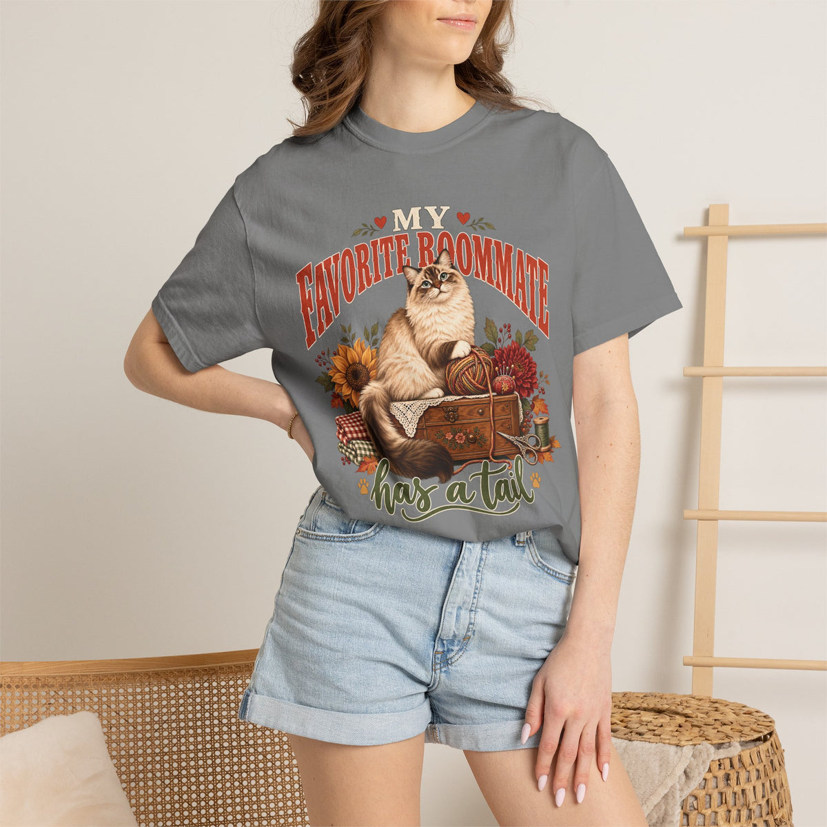 My Favorite Roommate Has a Tail T-Shirt – Cozy Cat Lover Tee