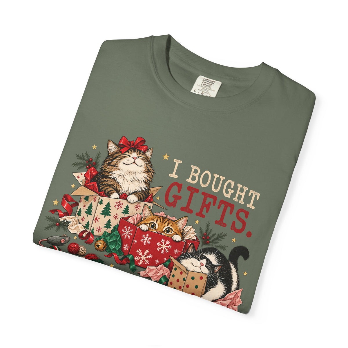 I Bought Gifts The Boxes Won T-Shirt – Funny Christmas Cat Tee