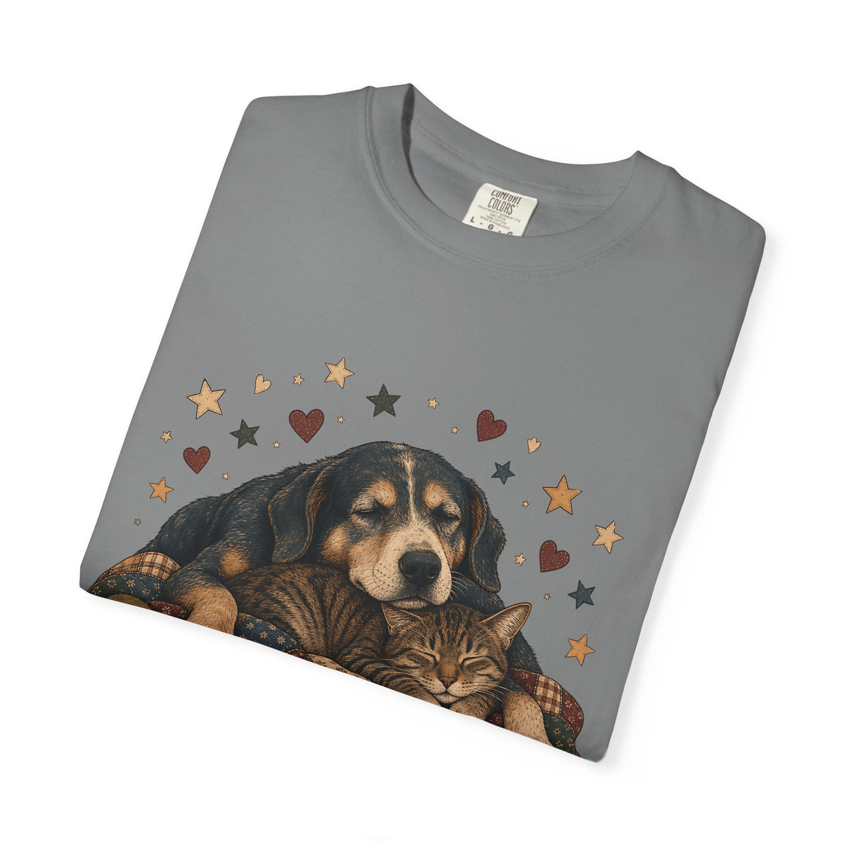 Sleeping Dog and Cat Cuddle T-Shirt – Cozy Pet Best Friends Tee