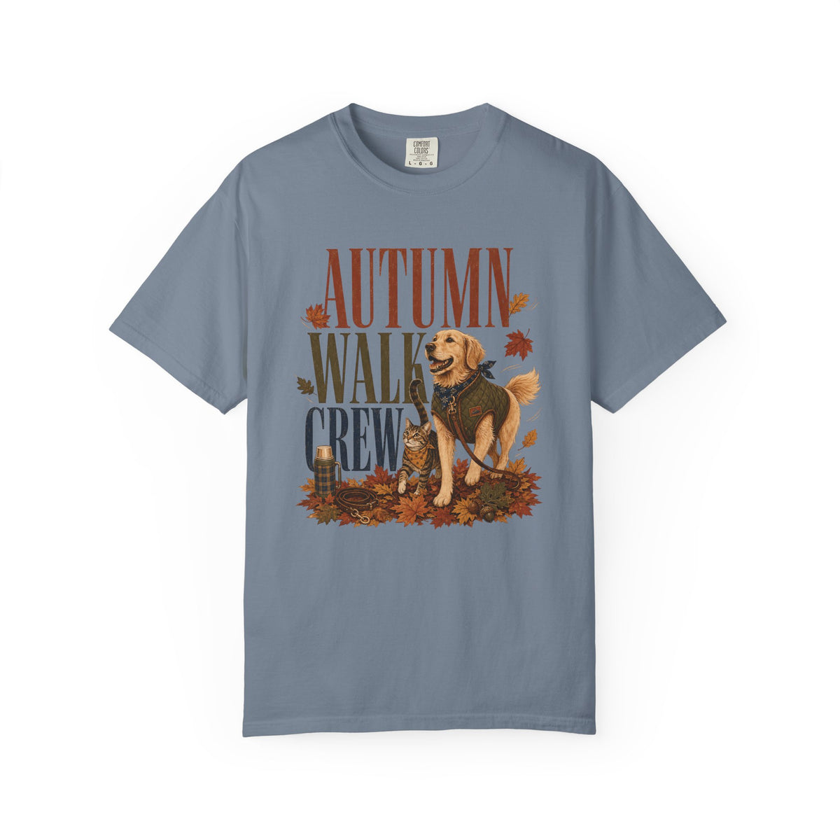 Autumn Walk Crew T-Shirt – Fall Dog & Cat Pet Lover Graphic Tee