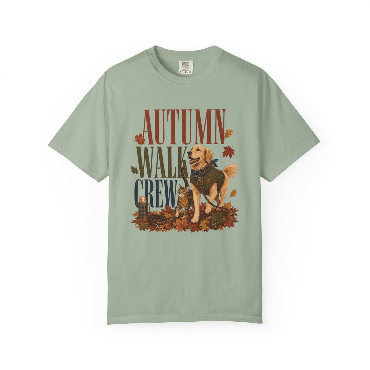 Autumn Walk Crew T-Shirt – Fall Dog & Cat Pet Lover Graphic Tee