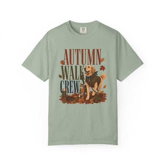 Autumn Walk Crew T-Shirt – Fall Dog & Cat Pet Lover Graphic Tee