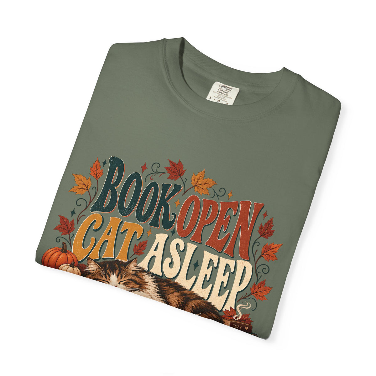 Book Open Cat Asleep T-Shirt – Cozy Cat Lover & Reader Tee
