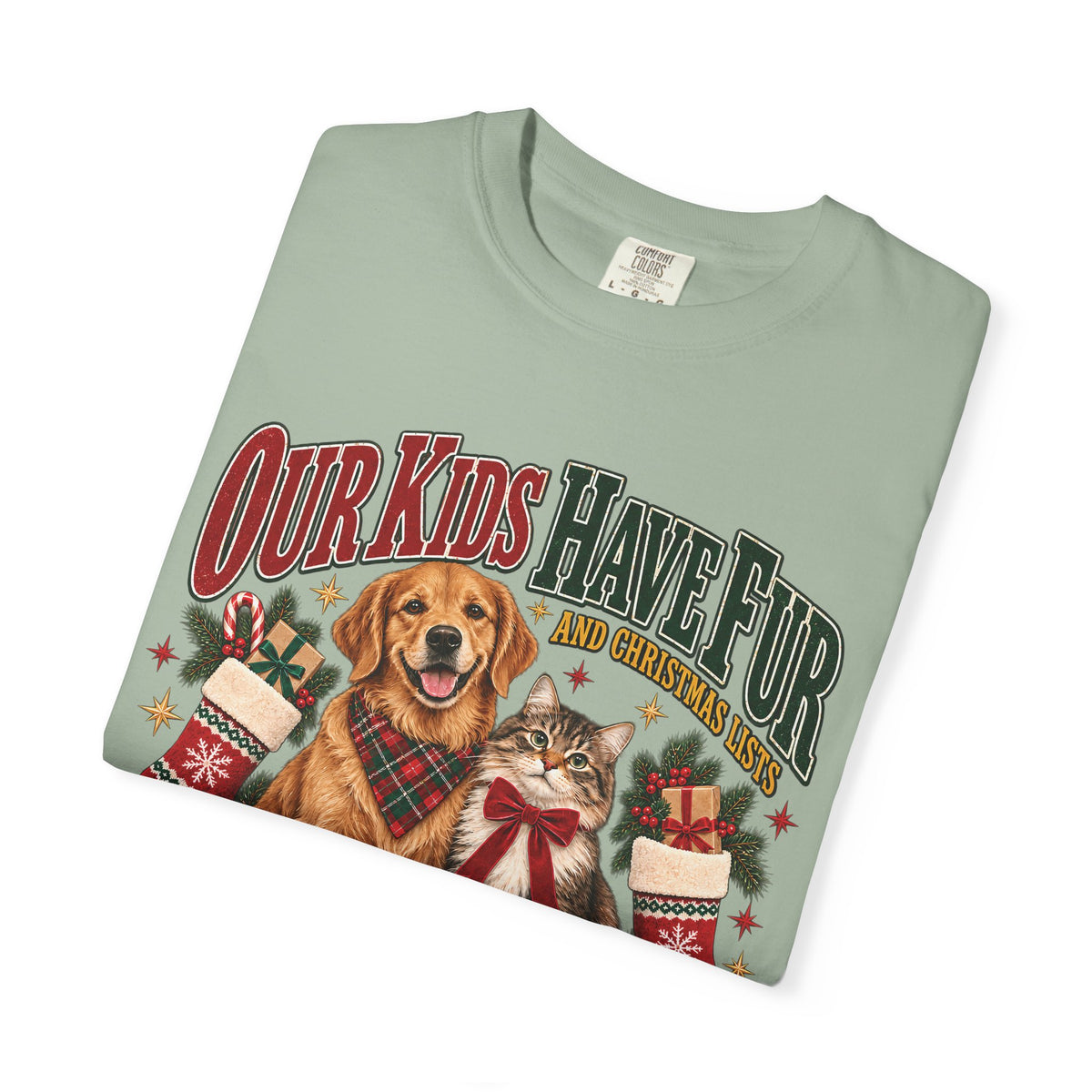 Our Kids Have Fur and Christmas Lists T-Shirt – Funny Pet Parent Christmas Tee