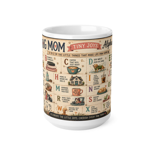 Dog Mom Alphabet Ceramic Coffee Mug — Vintage Illustrated 15oz