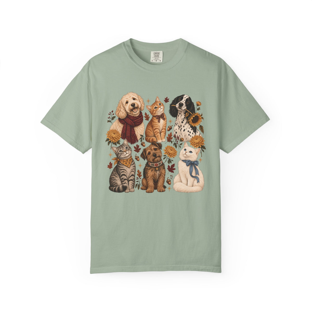 Vintage Autumn Dog & Cat T-Shirt – Six Pets Floral Graphic Tee