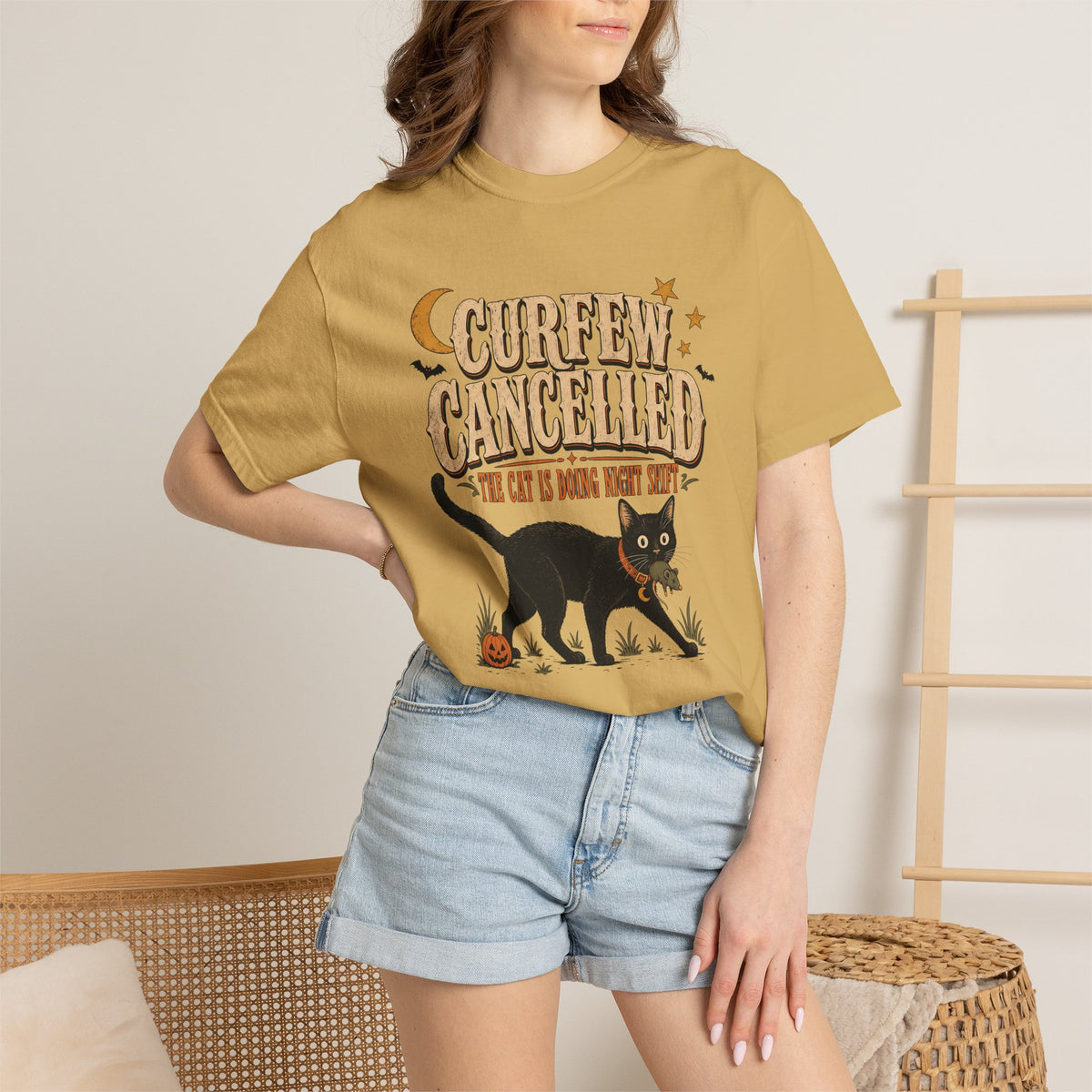 Curfew Cancelled Cat T-Shirt – Funny Halloween Cat Lover Tee
