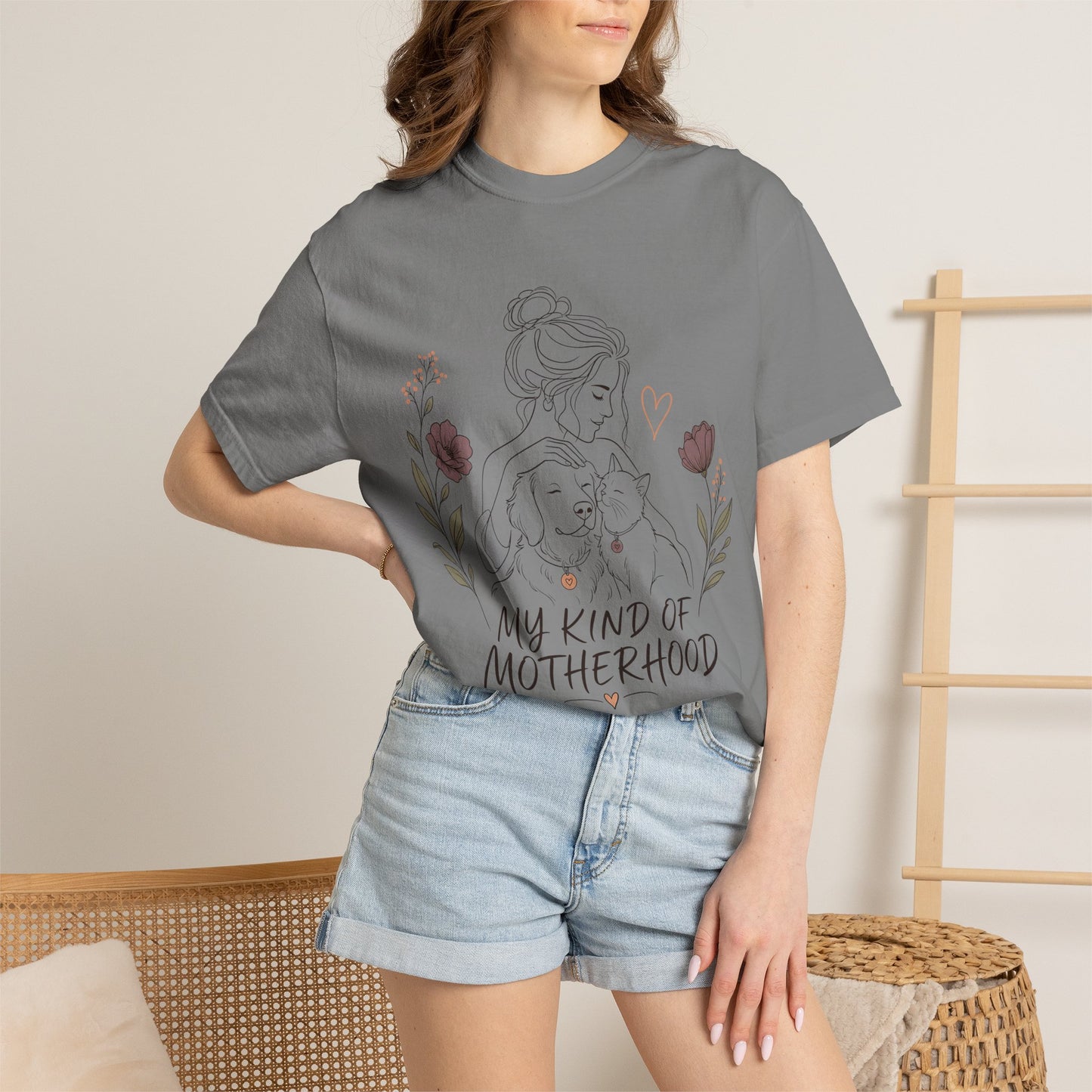 "My Kind of Motherhood" Dog & Cat Mom Line Art T-Shirt
