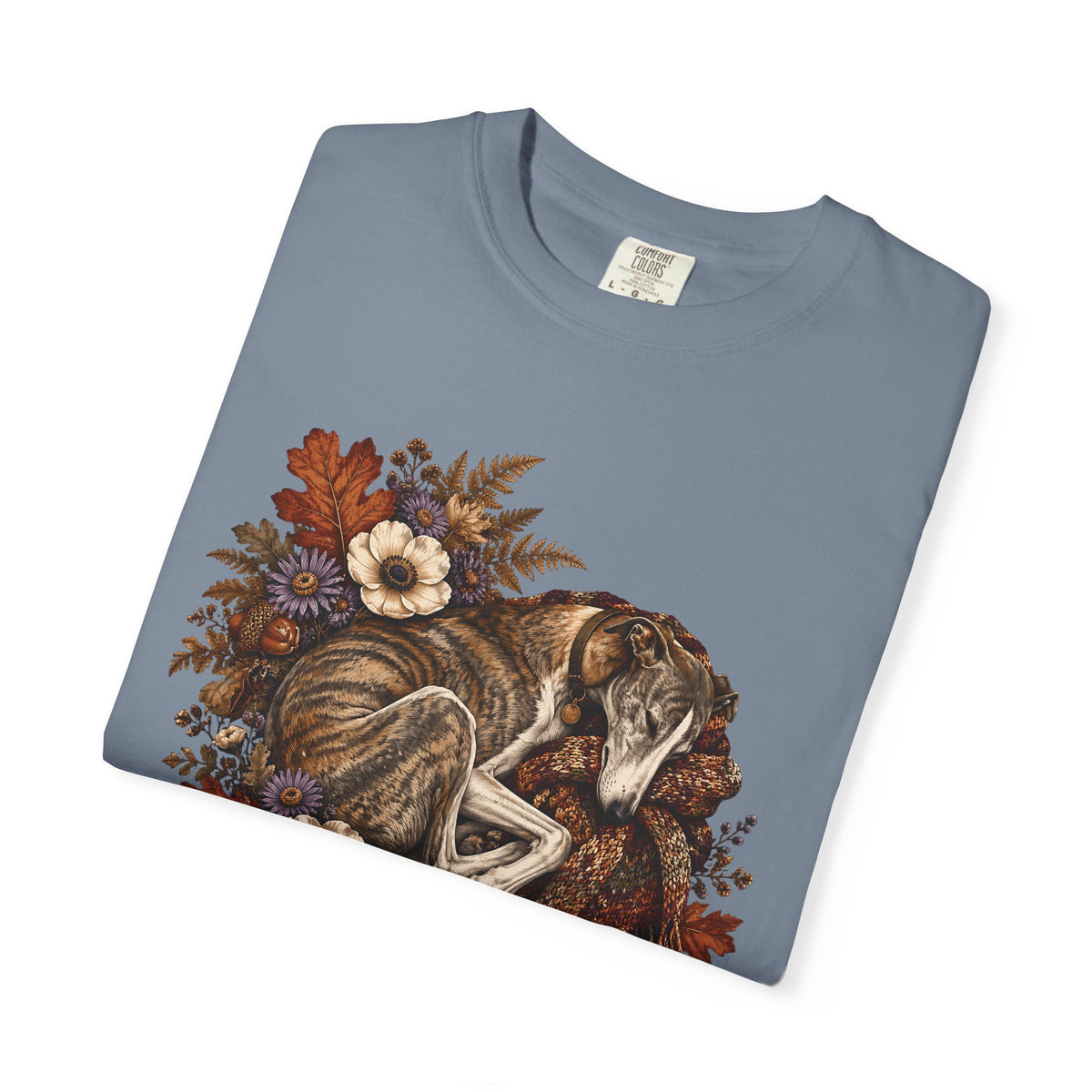 Sleeping Brindle Whippet Grey Hound T-Shirt – Vintage Autumn Sighthound Floral Tee