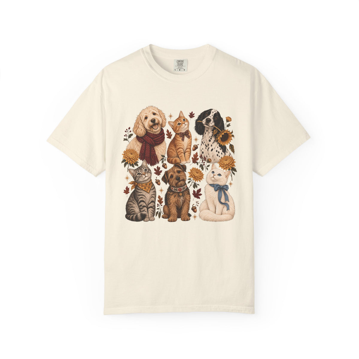 Vintage Autumn Dog & Cat T-Shirt – Six Pets Floral Graphic Tee