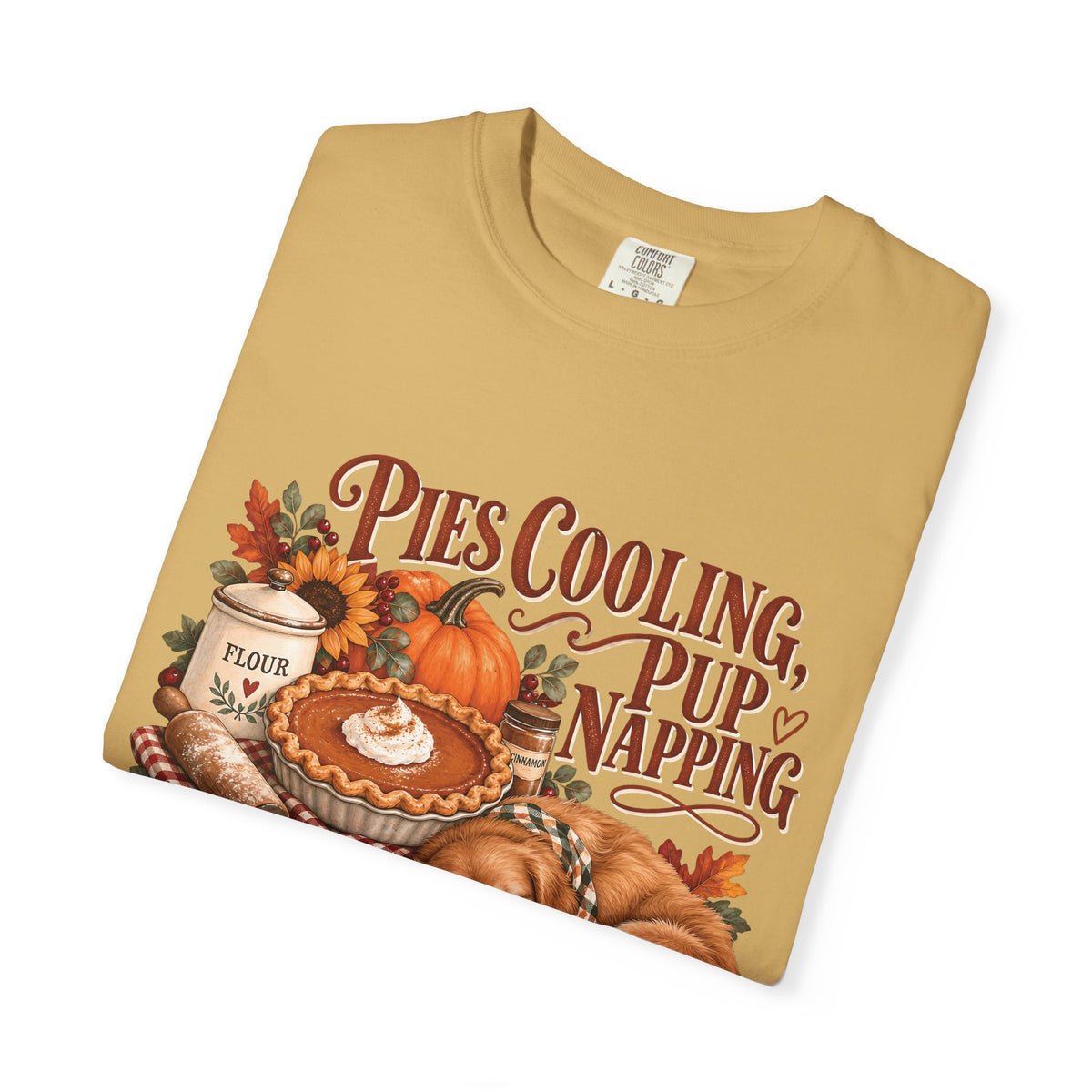 Pies Cooling Pup Napping T-Shirt – Cozy Autumn Dog Lover Tee