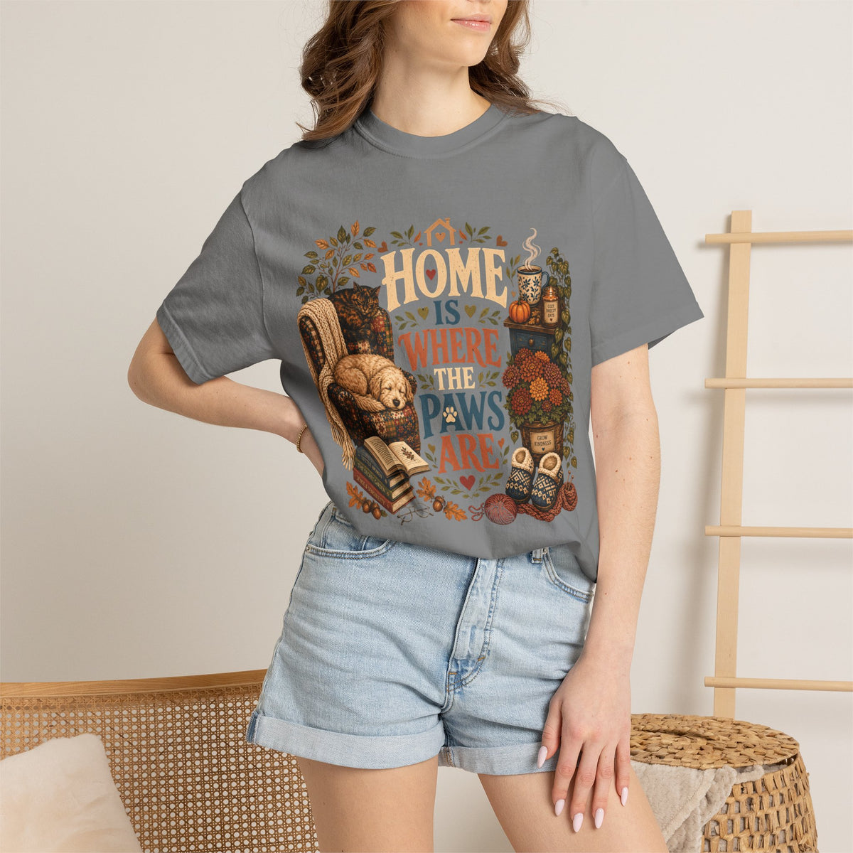 Home Is Where the Paws Are – Cozy Dog & Cat Lover T-Shirt