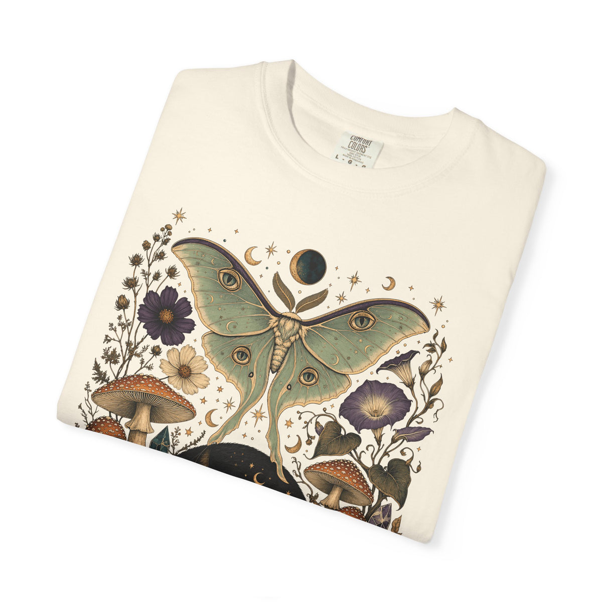 Celestial Black Cat T-Shirt – Witchy Moth & Mushroom Cat Lover Tee