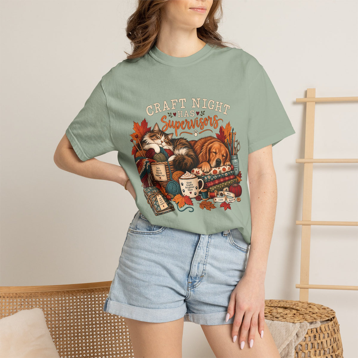 Craft Night Has Supervisors T-Shirt – Funny Dog & Cat Crafter Tee