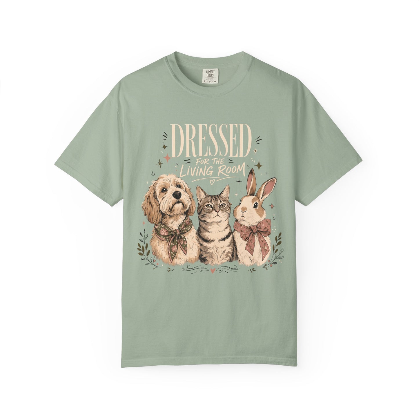 "Dressed for the Living Room" Dog, Cat & Bunny T-Shirt
