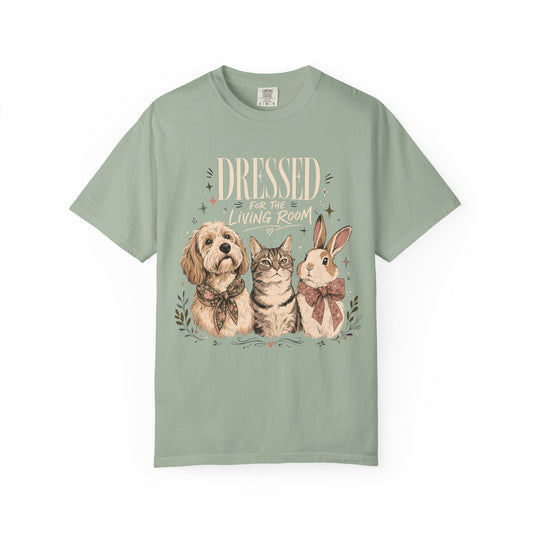 "Dressed for the Living Room" Dog, Cat & Bunny T-Shirt