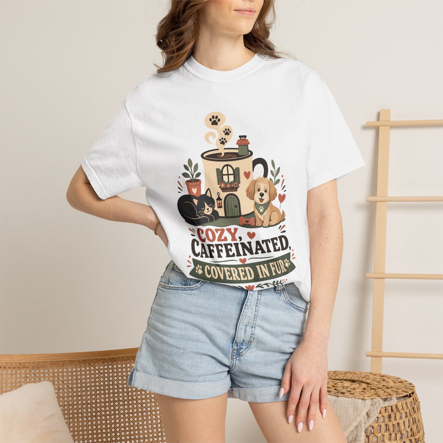 Cozy Caffeinated Covered in Fur  — Cute Pet Lover T-Shirt