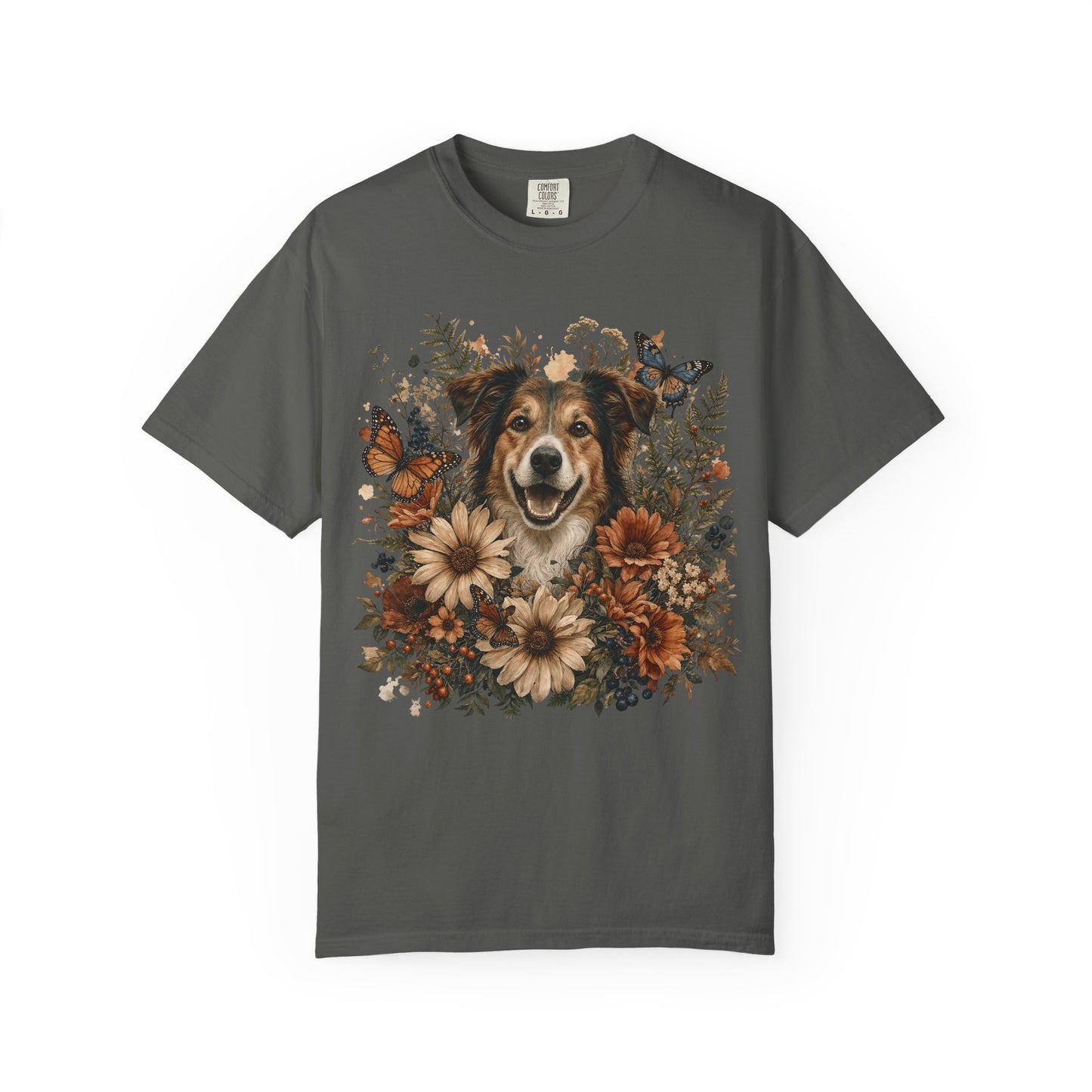Floral Rescue Dog Portrait  — Cute Pet Lover T-Shirt